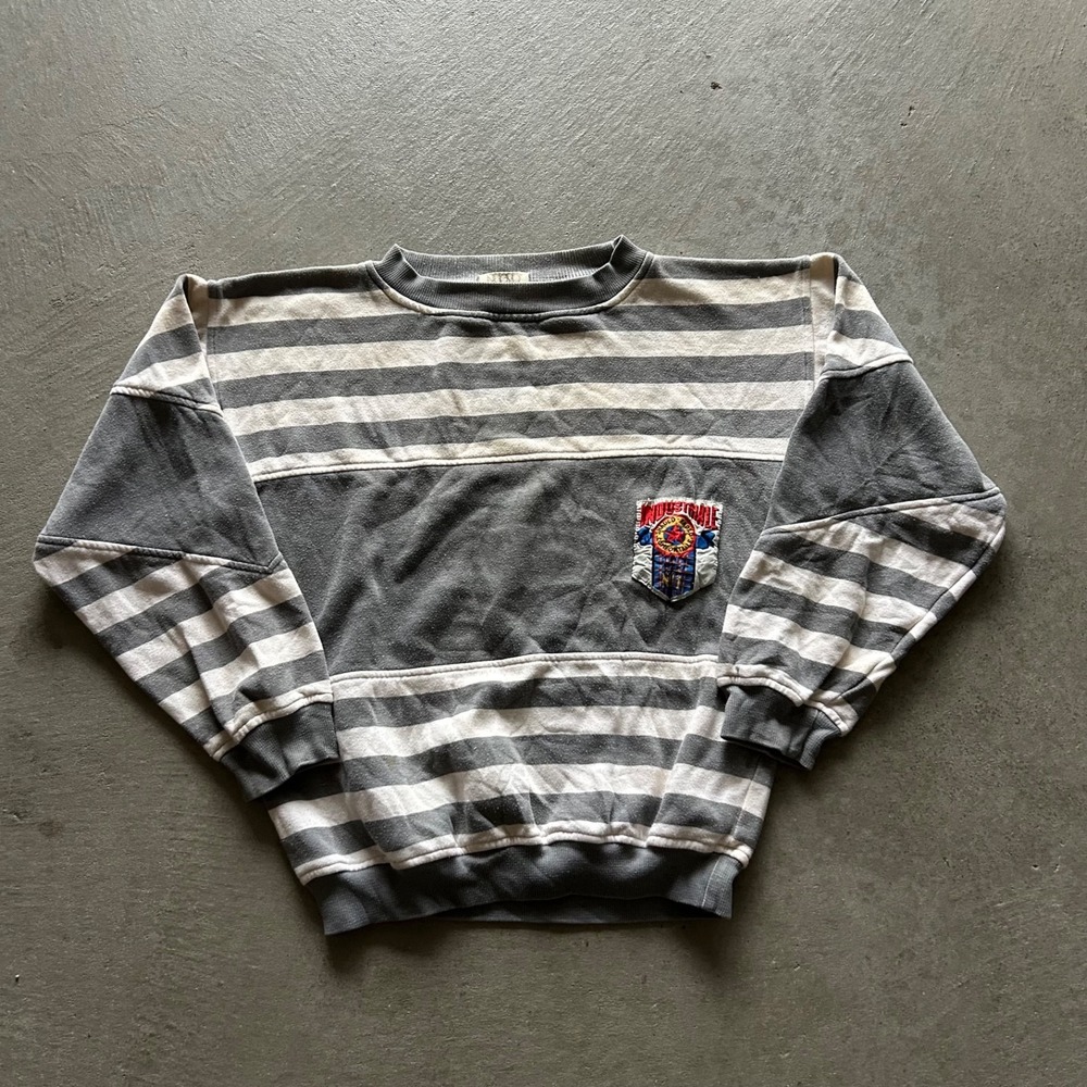Vintage 90s Nuovo Industriale Sweatshirt Size Medium Gray White Striped Crewneck